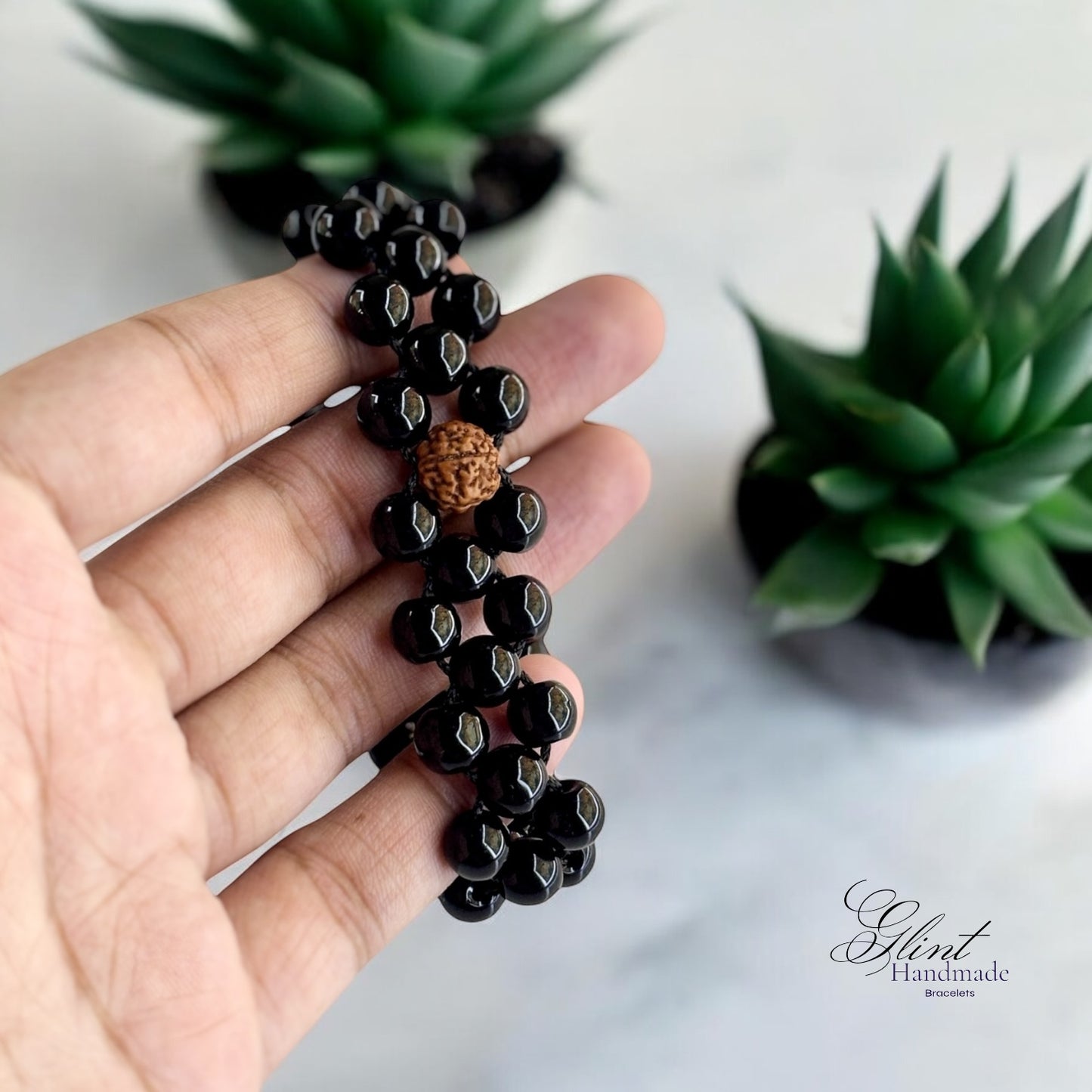 Black Beaded Bracelet with Rudraksha