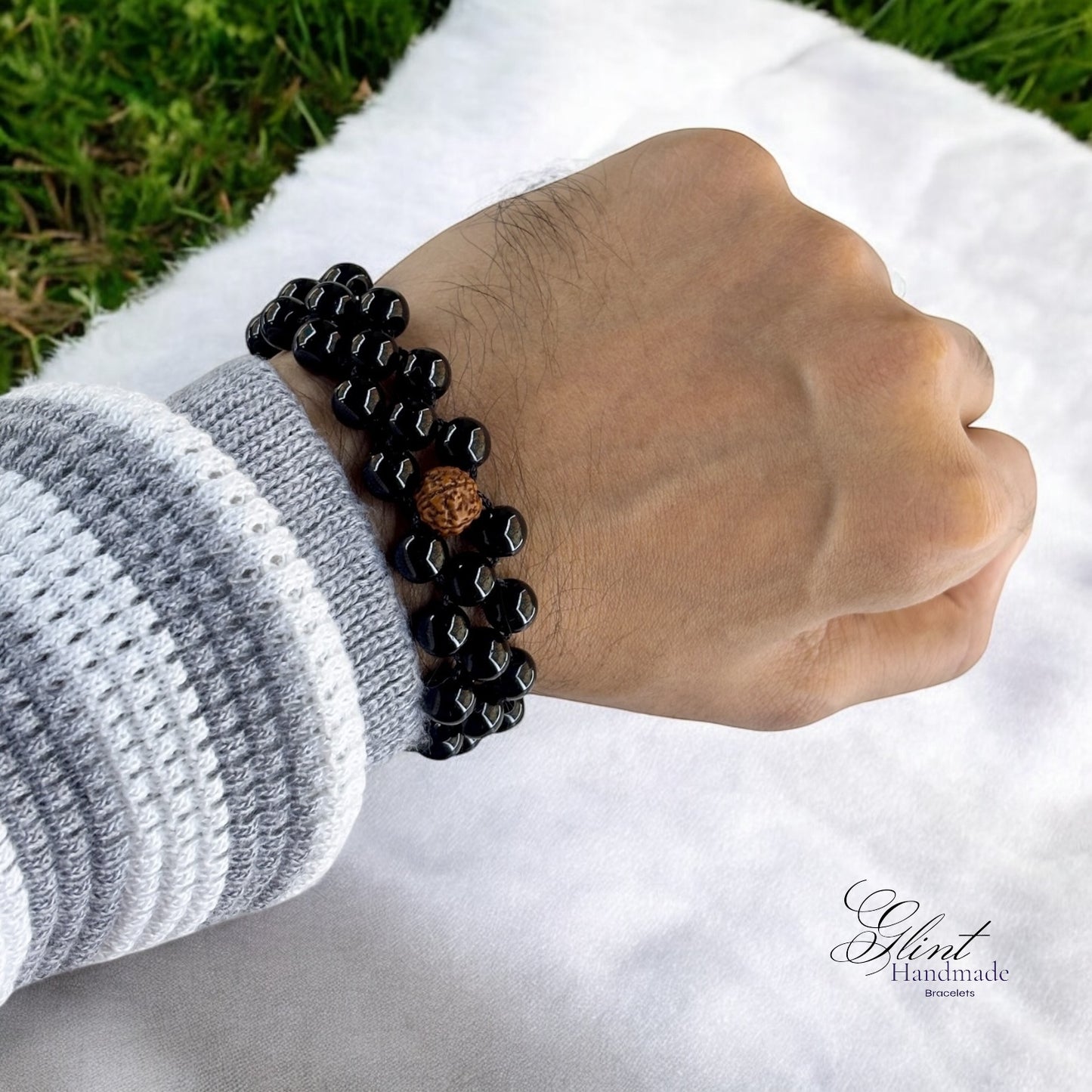 Black Beaded Bracelet with Rudraksha
