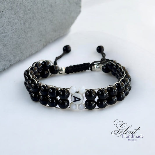 Personalized Black Beaded Macrame Bracelet