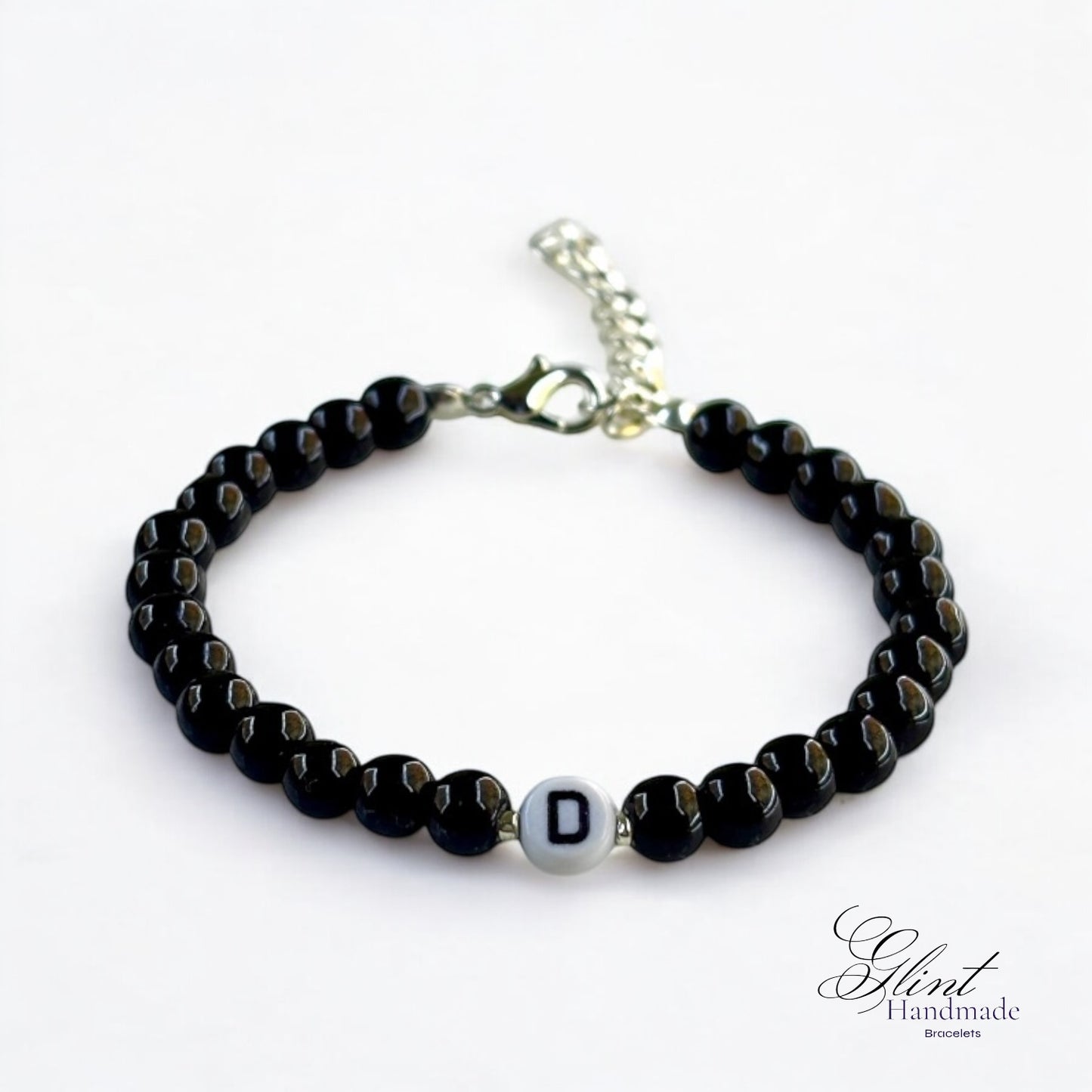 Personalized Black Beaded Initial Bracelets – Set of Two