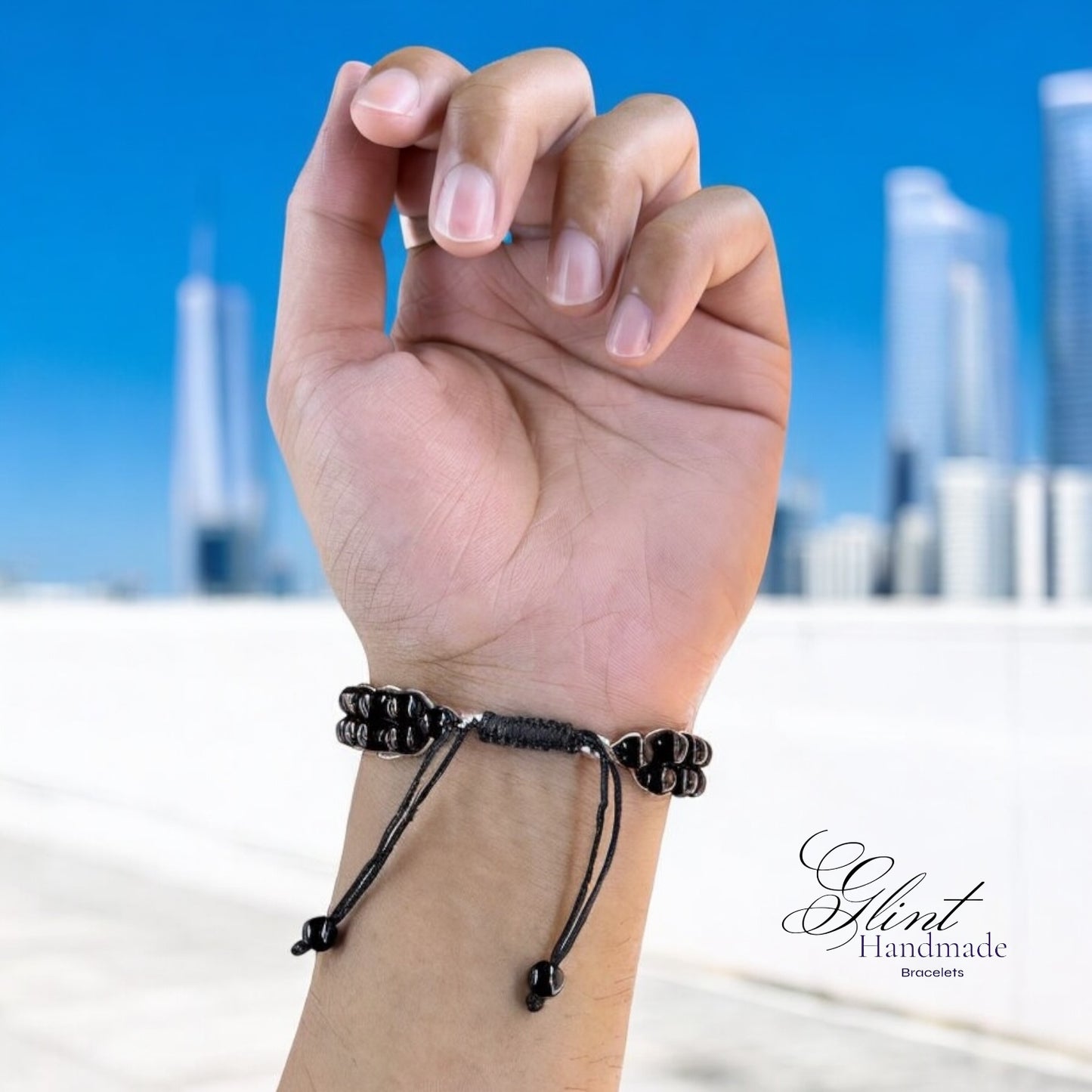 Personalized Black Beaded Macrame Bracelet