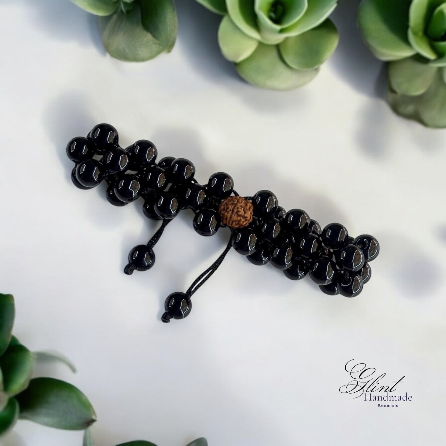 Black Beaded Bracelet with Rudraksha