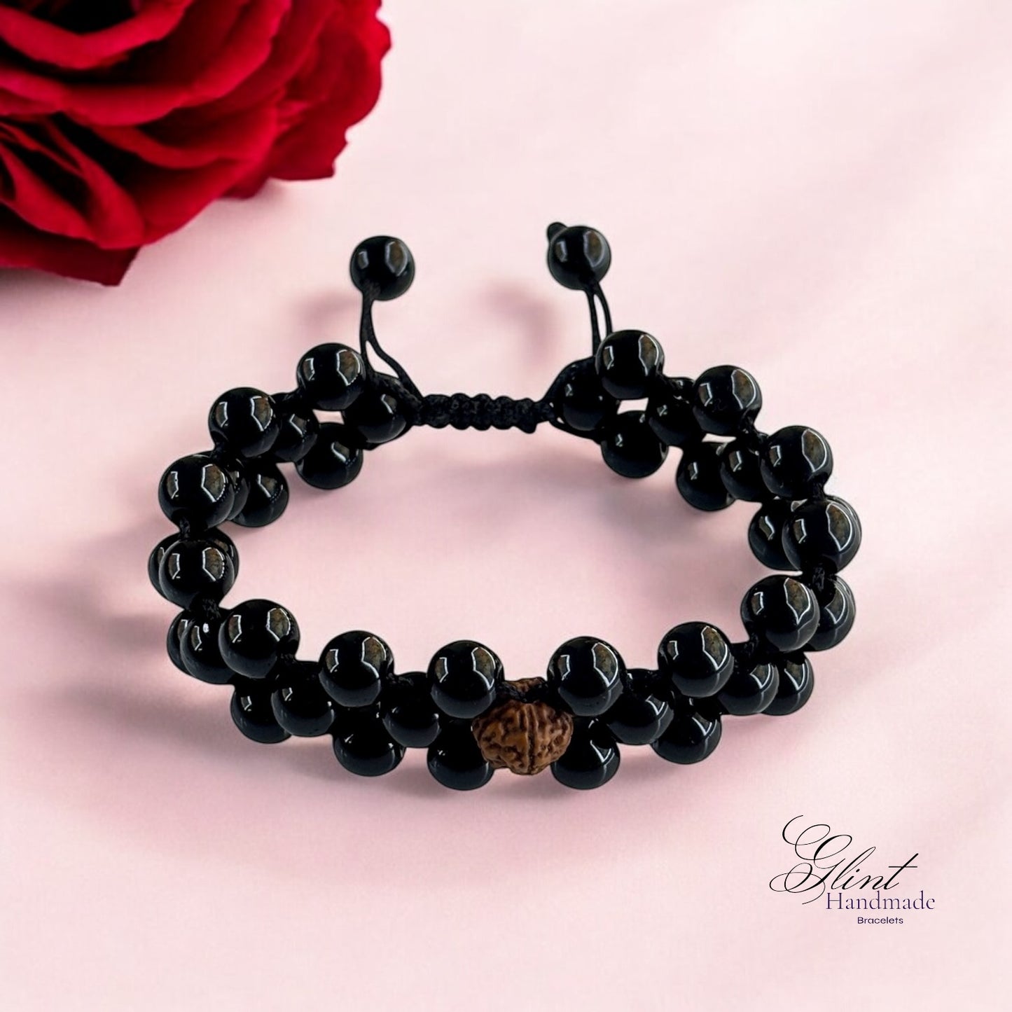 Black Beaded Bracelet with Rudraksha